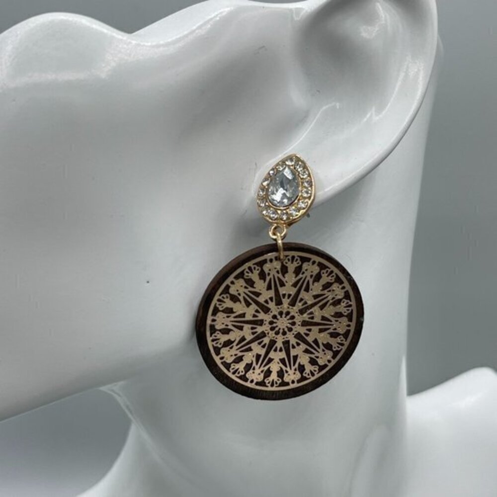 g by Gennaro Wood Diamond Filigree Disc Drop Earrings